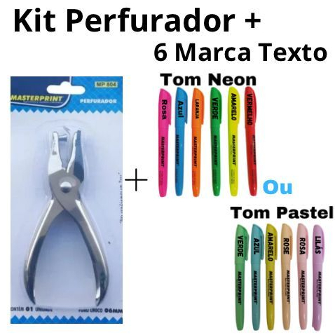 Kit 6 Caneta Marca Texto Neon ou Pastel + 1 Perfur