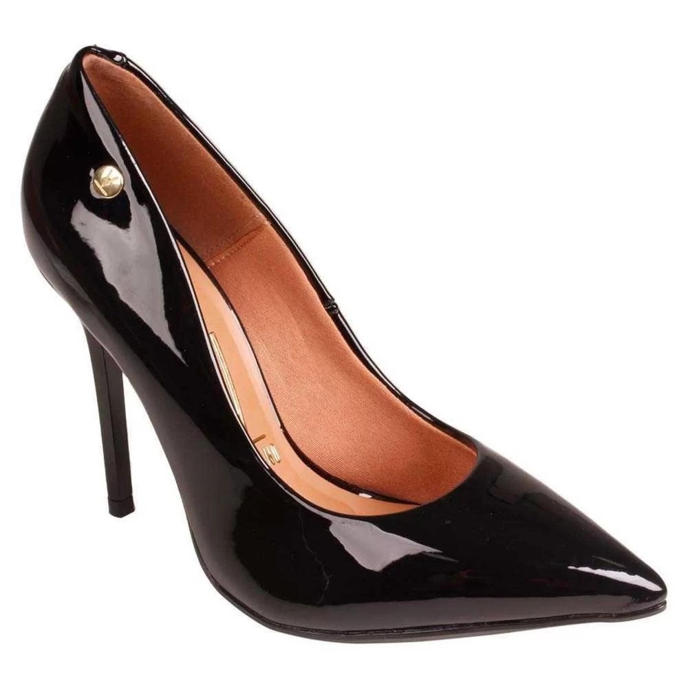 Scarpin Vizzano Bico Fino Salto Alto Verniz Feminino – Preto
