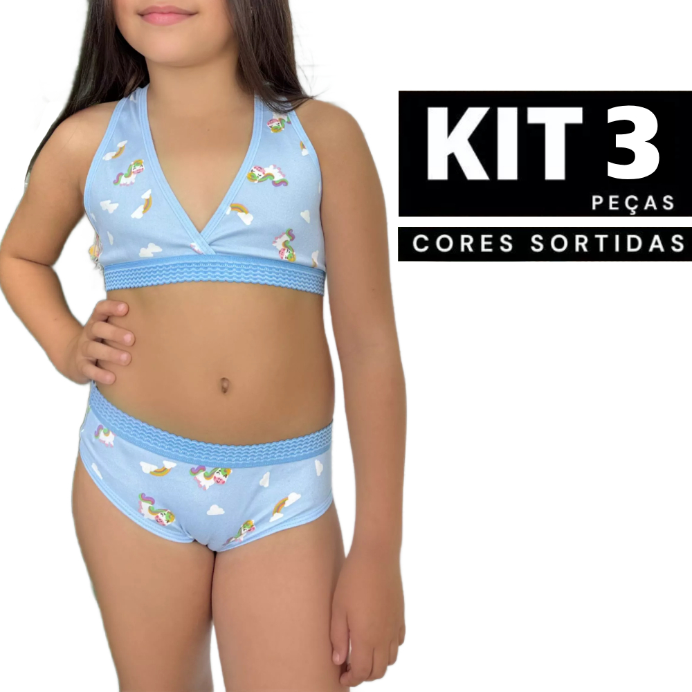 Kit 3 Conjunto Infantil Nadador Estampado Confortável Lingerie Roupa íntima Respirável Barato