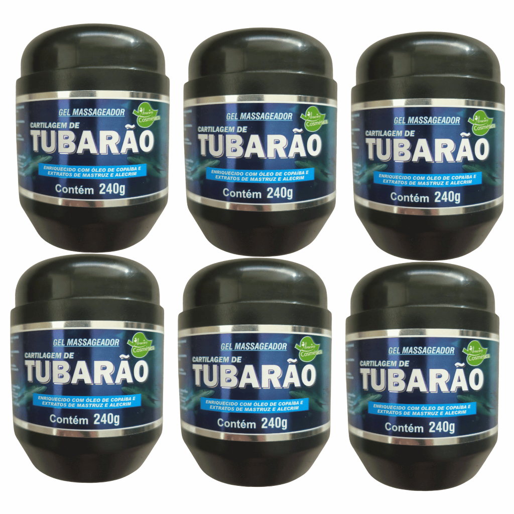 Kit 6 – Gel Massageador Cartilagem de Tubarão 240g – Aroeira Cosmética – Óleo de Copaíba e Alecrim