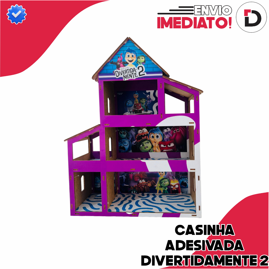 Casa Casinha de Boneca Divertidamente 2 MDF 2.8MM Adesivada Montada Roxa Criança Brinquedo