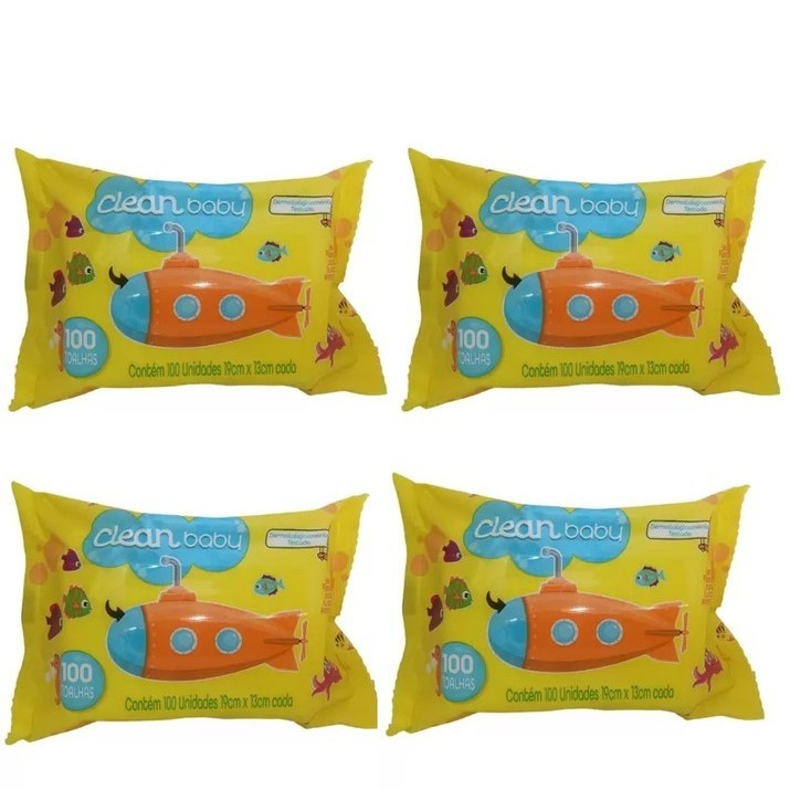 KIT 4UN PACOTES de Toalhas Umedecidas Clean Baby C