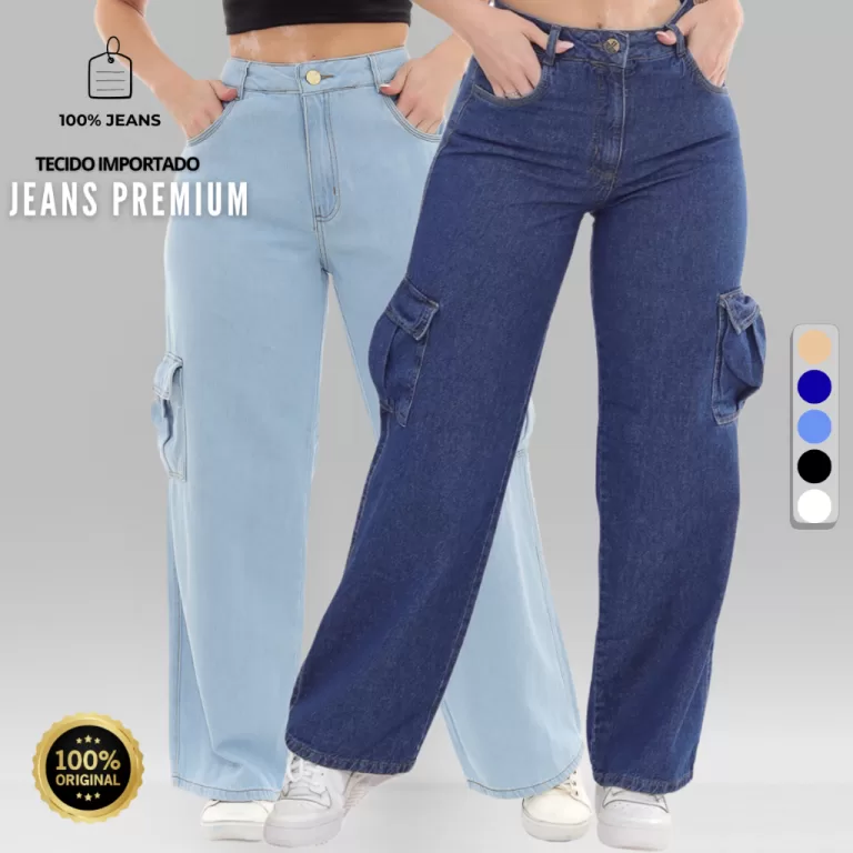 Kit 2 Calças Feminina Wide Leg Pantalona Cargo + 