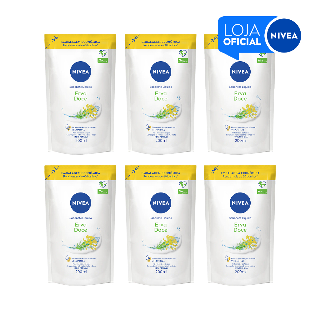 KIT NIVEA Refil Sabonete Liquido Erva Doce 200ml – 6 Unidades