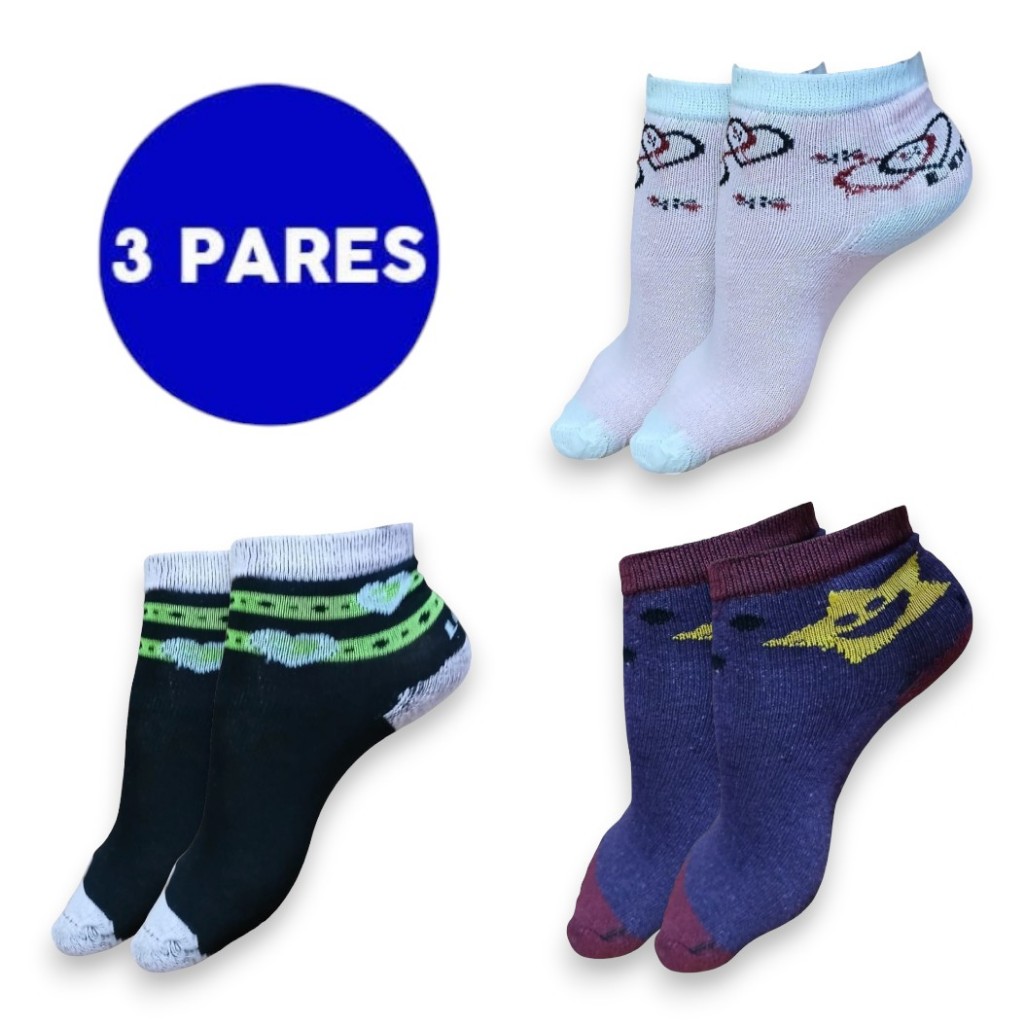 Kit 3 Meia Feminina Infantil Estampada Menina Cano Curto Confortável Dia a Dia Respirável 27a30