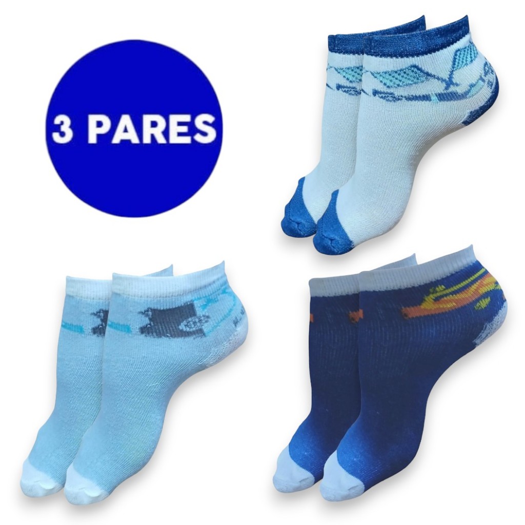 Kit 3 Meia Infantil Masculina Confortável Estampada Cano Curto Respirável Dia a Dia Barata 27a30