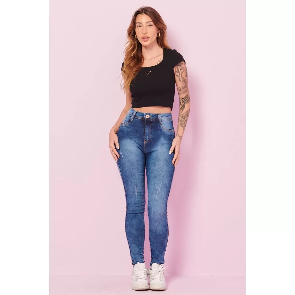 Calça Jeans Feminina Skinny Básica Planet Girls Azul Escuro
