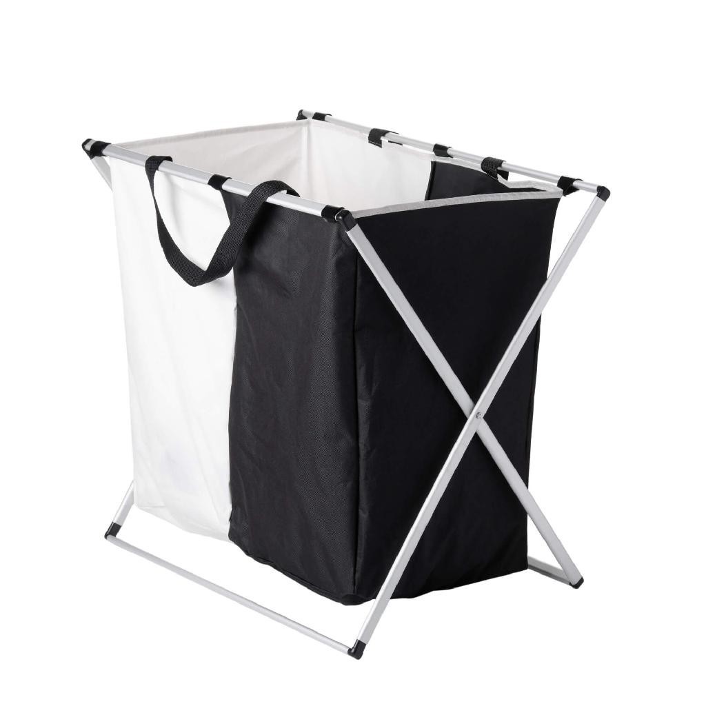 Cesto Organizador Lyor Duplo para Lavanderia Roupa Suja Dobrável Branco e Preto 2 Compartimentos com