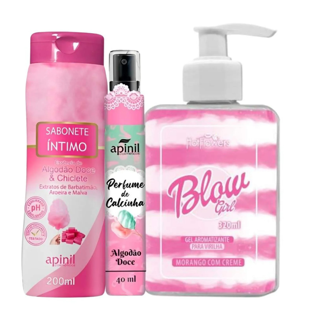 KIT Blow Girl Gel Hidratante Hot Flowers + Sabonete Íntimo + Perfume de Calcinha SEX SHOP
