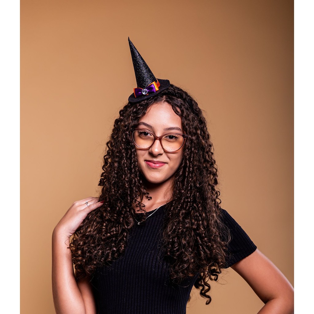 Kit 2 Tiaras Chapéu Bruxa Infantil Juvenil Halloween Fantasia Glitter Laço