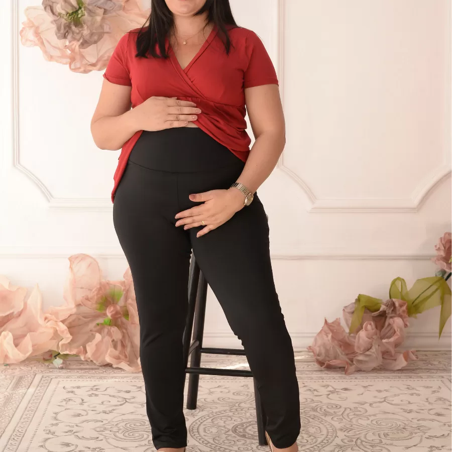 Calça Legging Gestante Maternidade Gravida Cintura Cós Alta Confortável Feminina Gestação Promoção