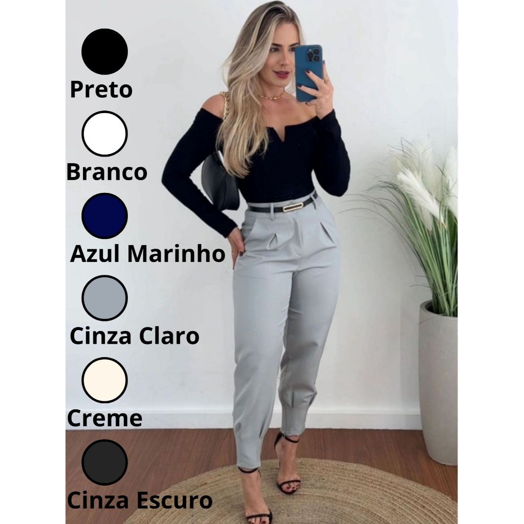 Calça Alfaiataria Feminina Cintura Alta Com Pença Casual e Social do P até G1