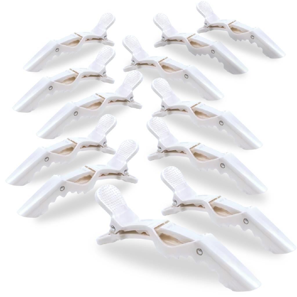 Kit 12 Presilhas Prendedor Cabelo Jacaré Crocodilo Branco Penteados Cabeleireira Profissional