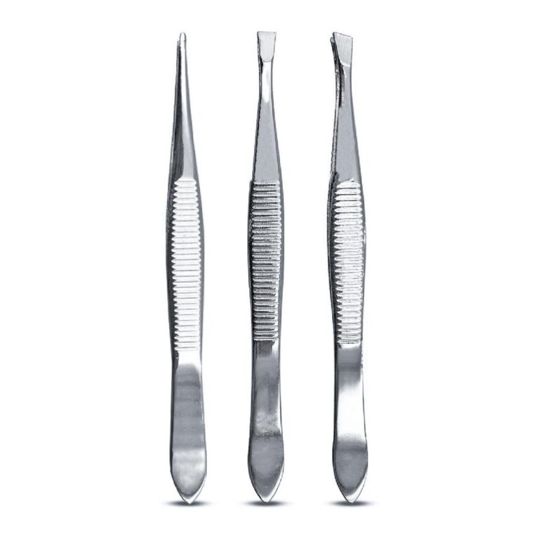 Kit 3 Pinça Aço Inox Chanfrada Fina Reta Design 