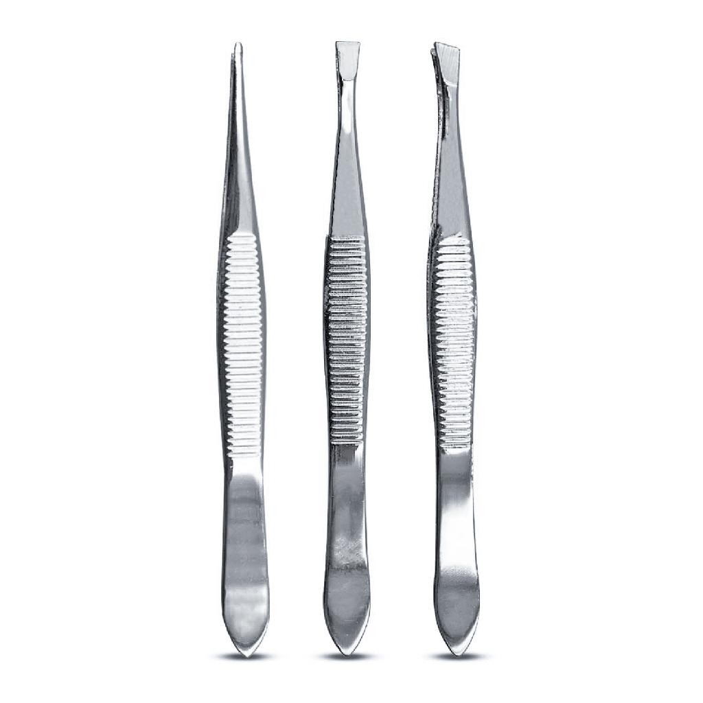 Kit 3 Pinça Aço Inox Chanfrada Fina Reta Design Sobrancelha Design Profissional
