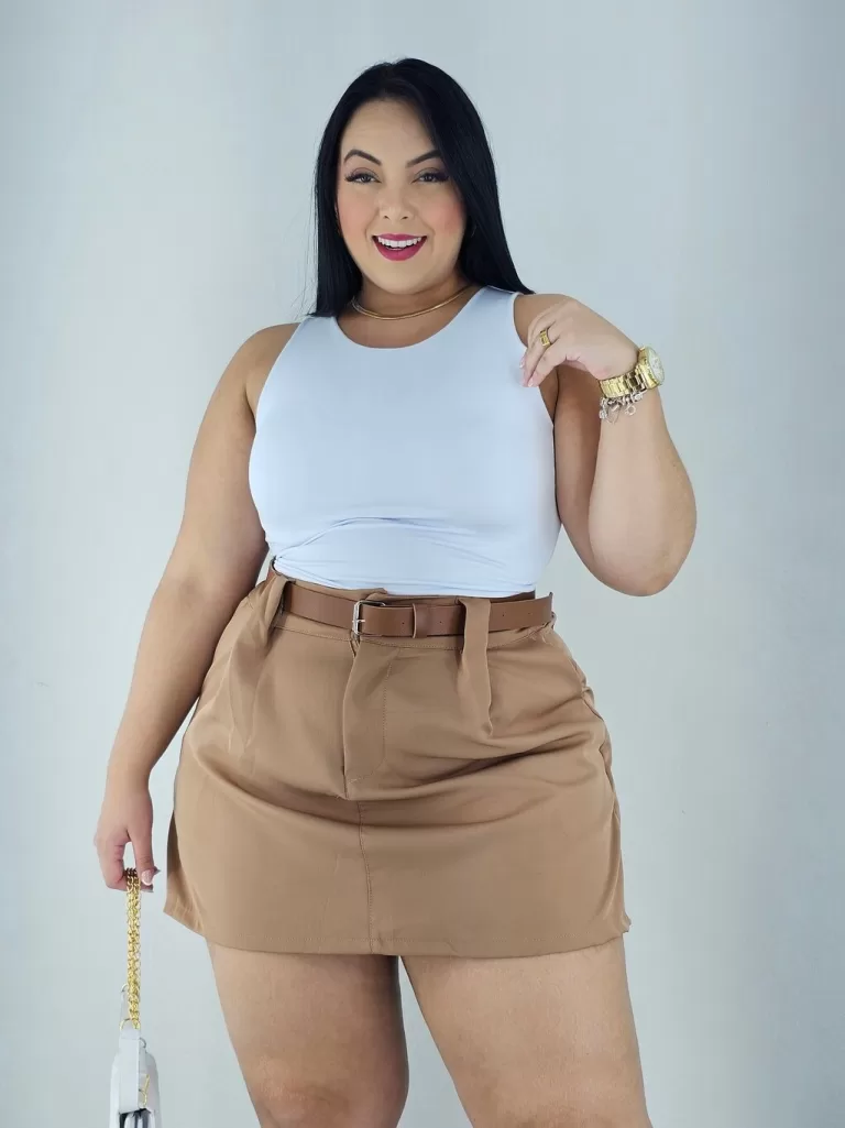 Short Saia Plus Size Alfaiataria com Cinto várias