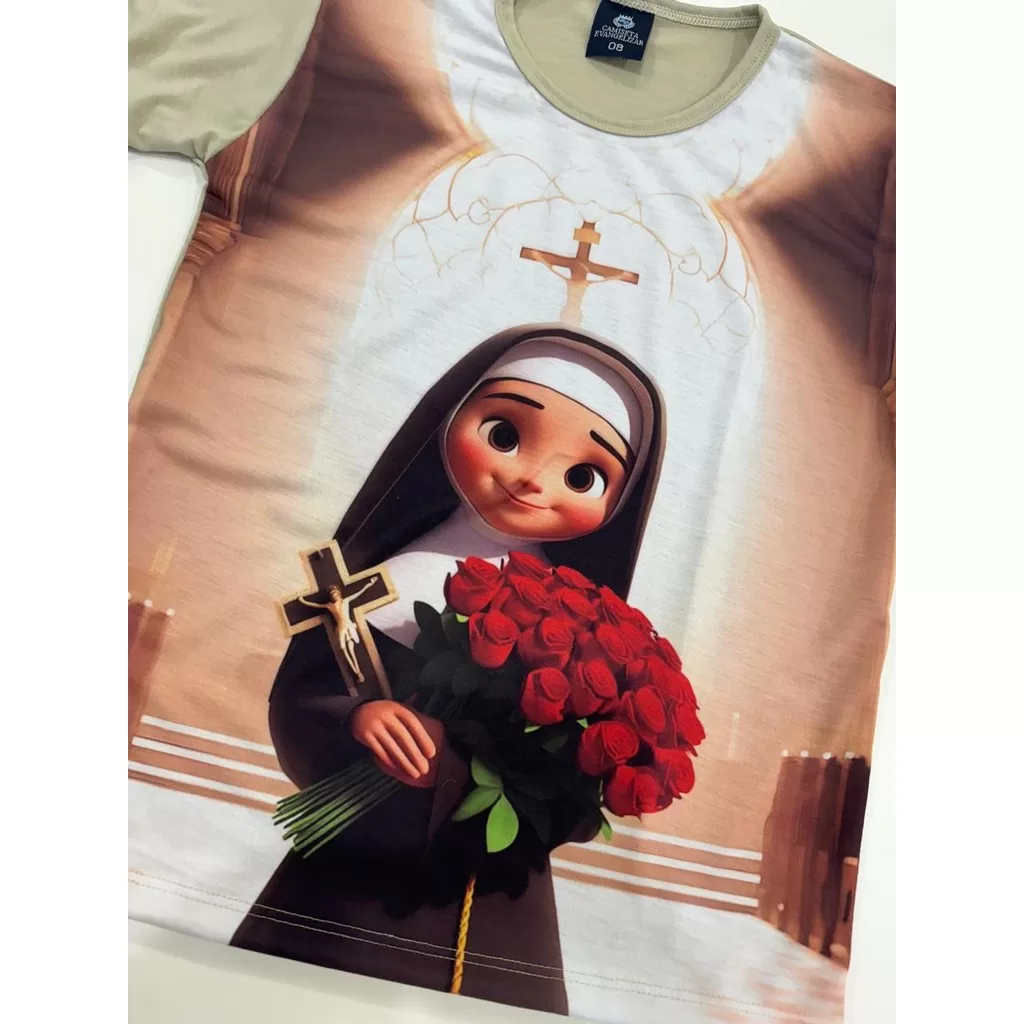 Camiseta Religiosa Católica Santa Teresinha infantil CTF3297