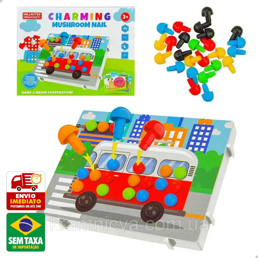Jogo Educativo Infantil Prego Cogumelo 35 Peças Diversos Modelos DuteToys DTY0860