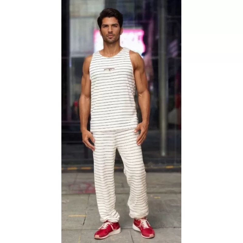 Regata + Calça Conjunto Masculino Malha Ribana Listrado importado