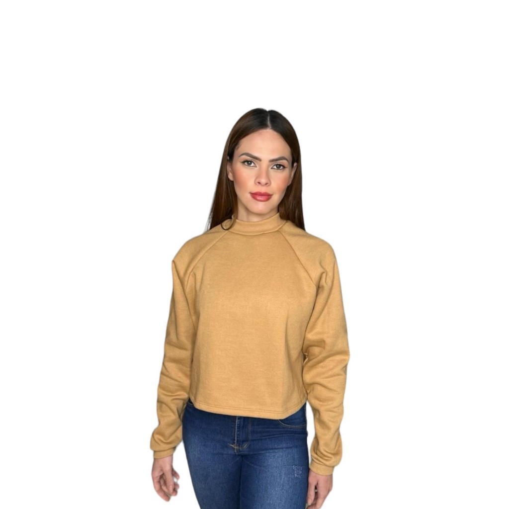 Blusa Cropped Feminina com Manga longa e Sem Capuz Casual