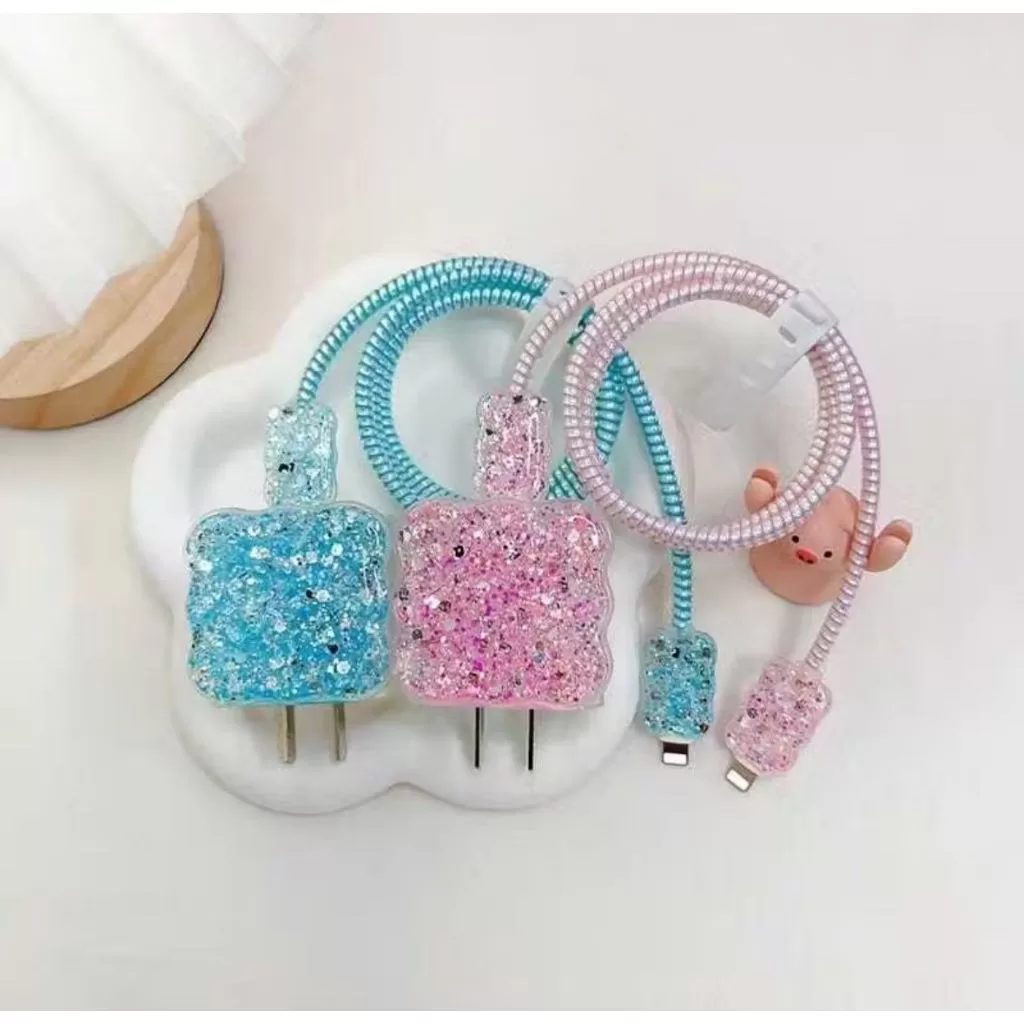Capa Protetora Do Carregador iPhone fonte USB-C Glitter acessório Cabo De Silicone