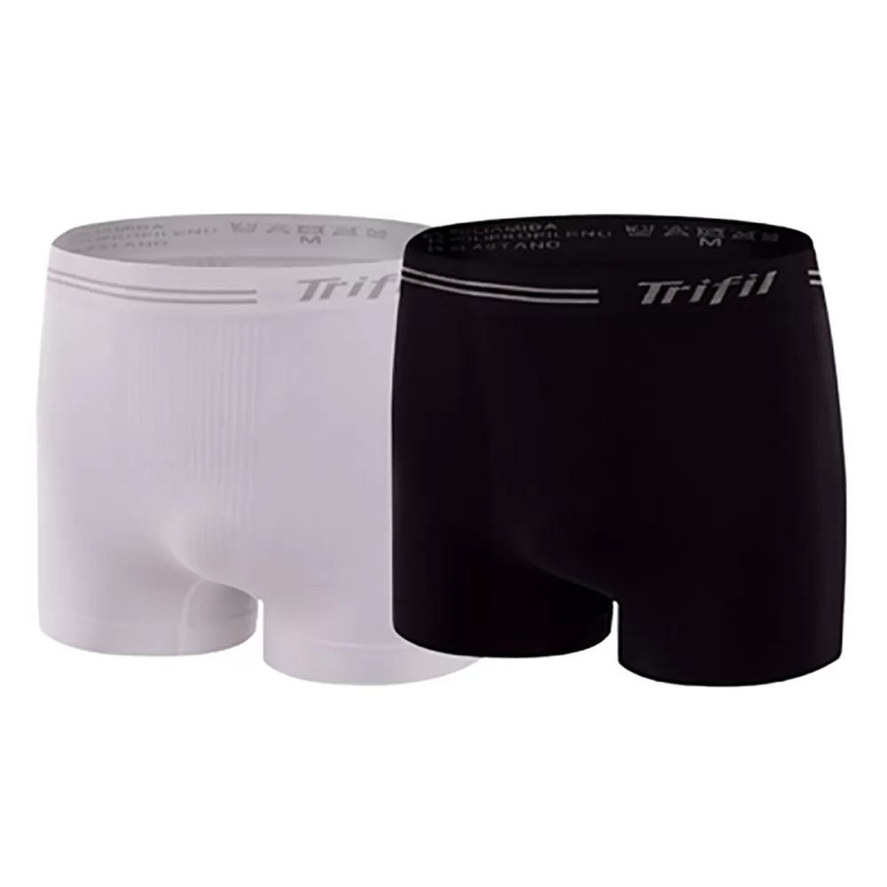 Kit 2 Cuecas Boxer Trifil Sem Costura Elástico Masculina – Preto e Branco