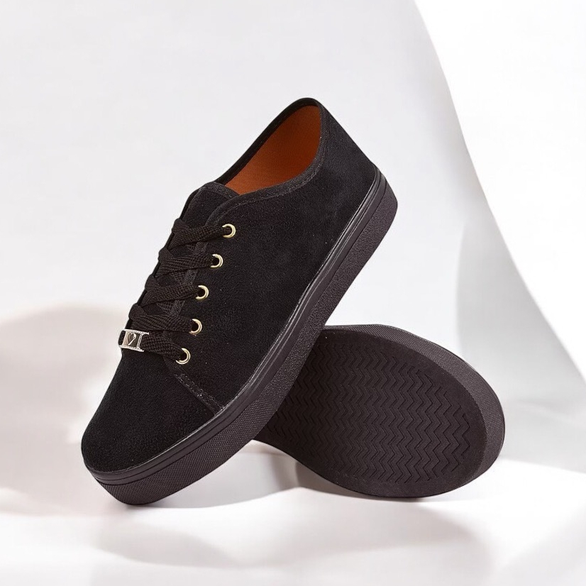 Tênis Feminino Preto Casual Sapatênis Confortável Academia Super Leve Promoção