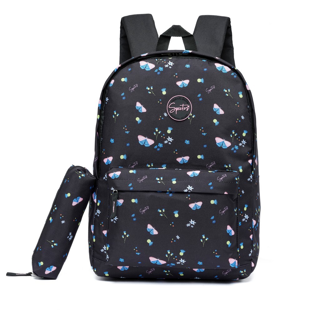 Kit Mochila Spector Escolar Feminina Resistente Estojo Borboleta