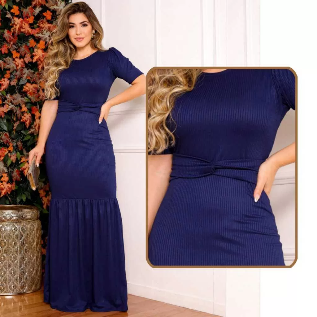 Vestido Feminino Longo Maria Canelado Social Moda Evangelica Plus Size Curve +