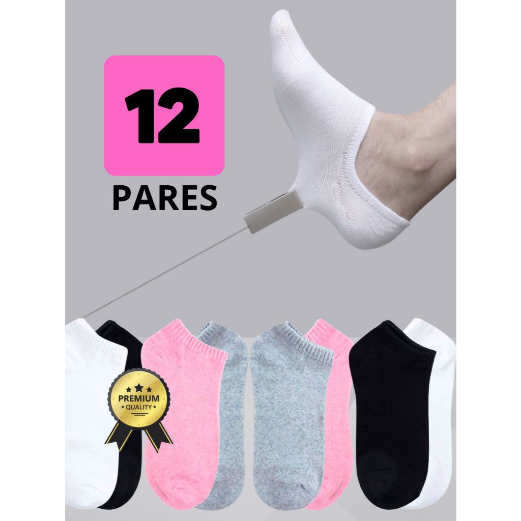 Kit 12 Pares de meia soquete Feminina de algodão Cano curto