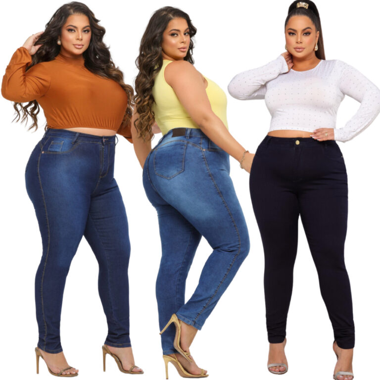 Calça Jeans Feminina Plus Size Cintura Alta Skinn