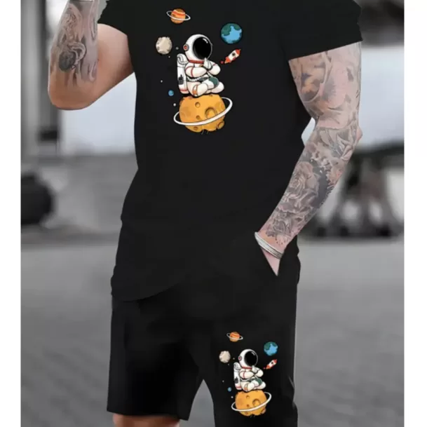 Conjunto Camiseta Oversized+Bermuda Moletom Estamp