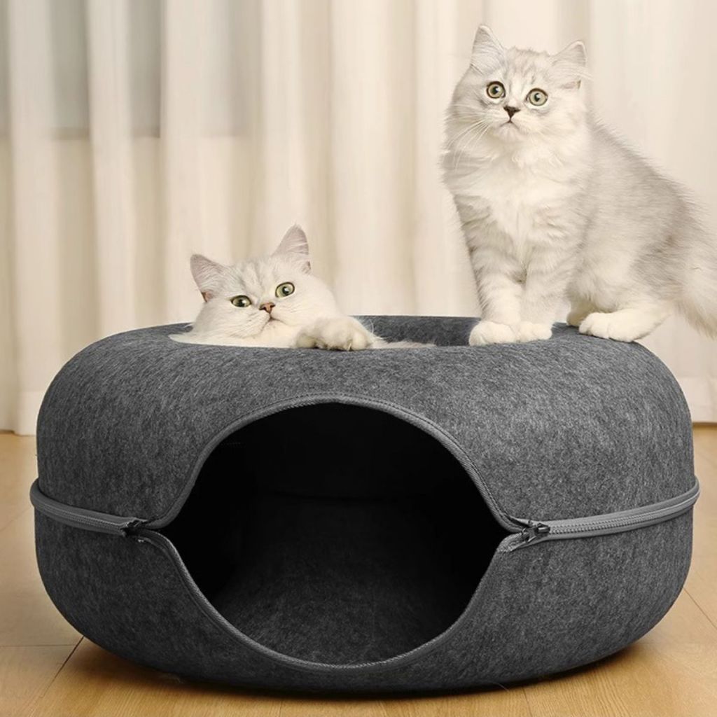 Cama Casinha Túnel de Feltro 60 x 60 Rosquinha Toca para Gatos Cães Grande Caminha Donuts Pet