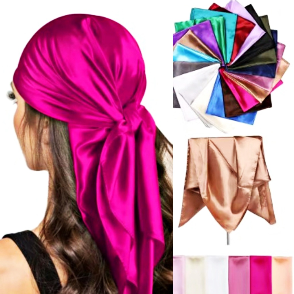 Lenço de Cabelo Cetim Seda  Lisos Cacheados Cachecol Gorro Bandana Pescoço 90x90cm