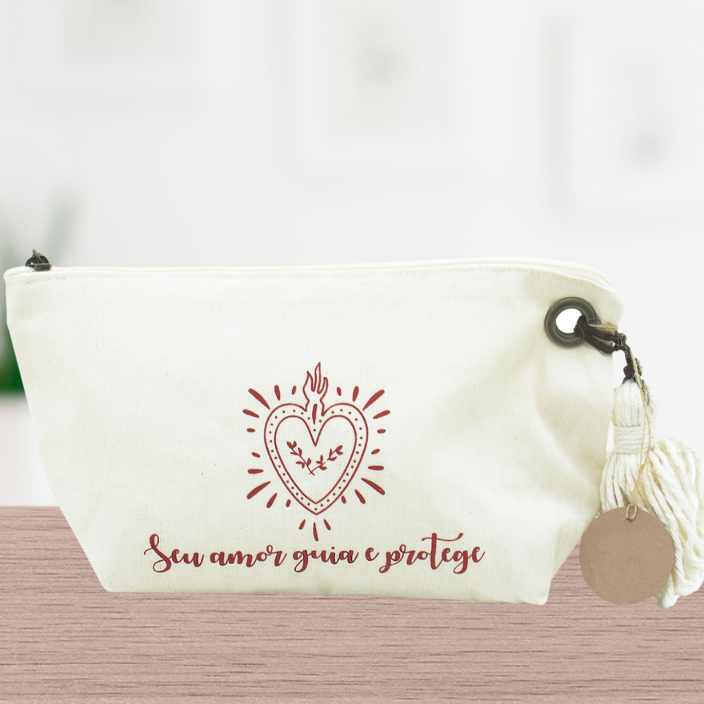 Necessaire Porta Maquiagem Feminina Algodão Cru Personalizada Presente Dia das Mães Viagem Bolsinha