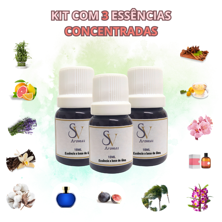KIT 3 Essência Base de Óleo Concentrada Premium Aromatizador Difusor Sabonetes  10ml