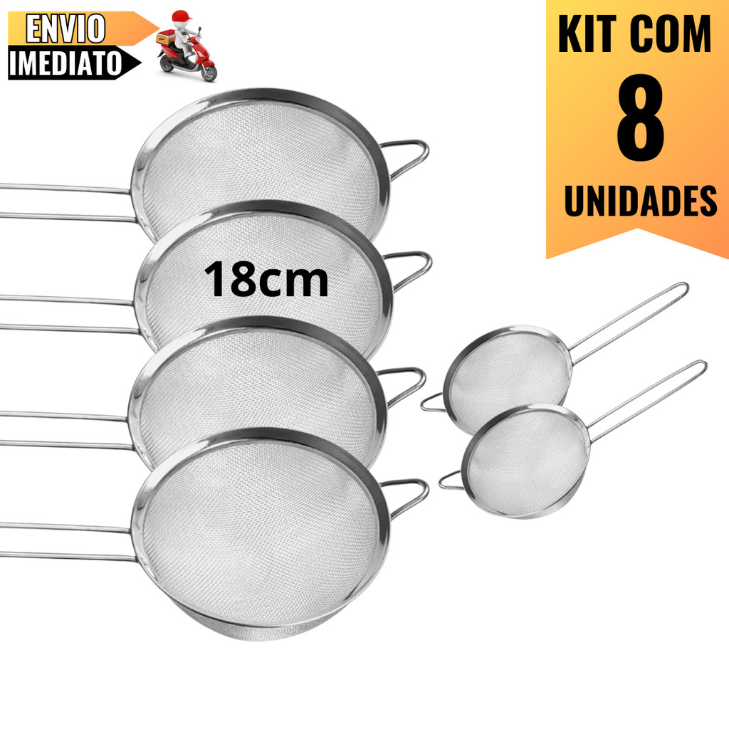 Kit com 8 Peneiras 18cm em Aço Inox  Versatilidade e Qualidade para Preparos Perfeitos