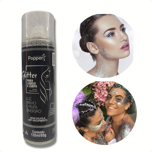 Glitter Spray Brilho Dourado Prateado Removível P
