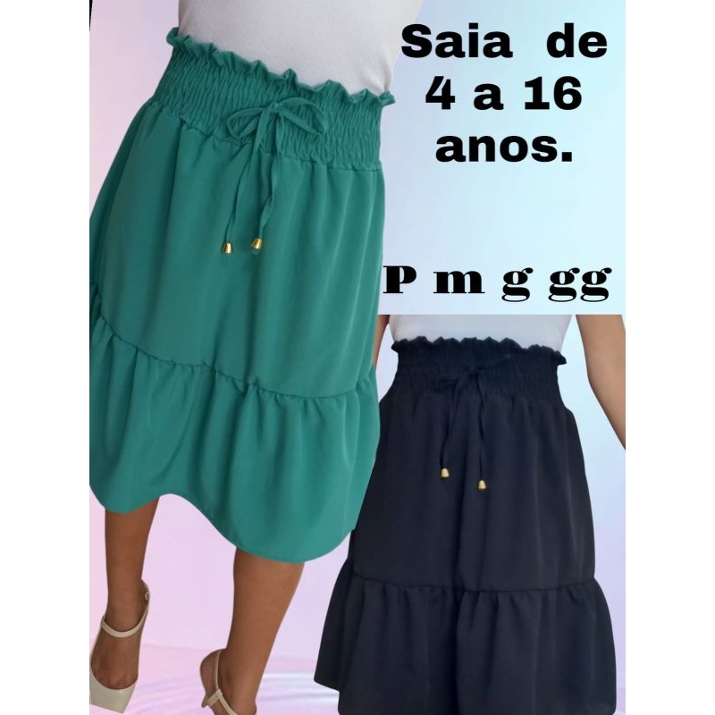 Saia juvenil saia para mocinha saia para criança saia godê com elástico infantil e infanto-juvenil