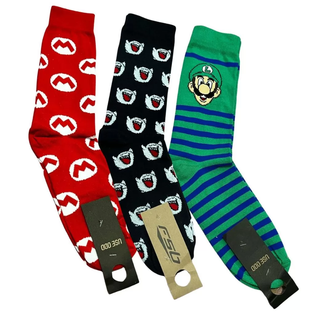 Meia Cano Alto Estampas Diversas Mario Bros Geek Academia