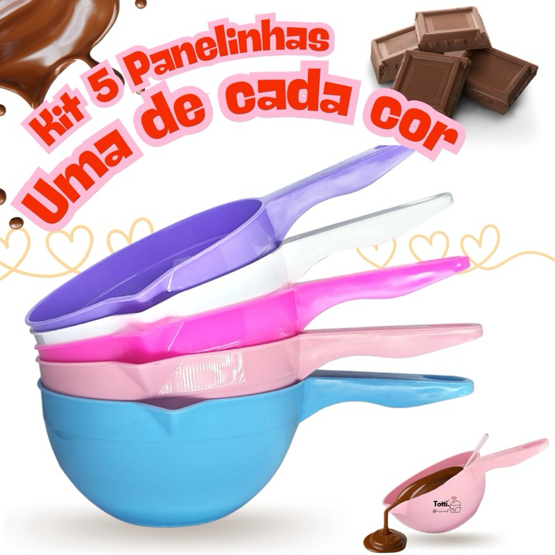 Kit 5 Panelinha Multiuso Confeitaria 850ml Todas as Cores Derretedeira de Chocolate
