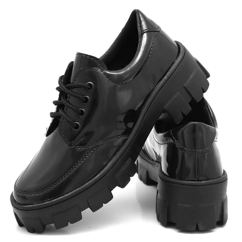 Sapato Feminino Oxford Verniz Tratorado Plataforma Blogueira