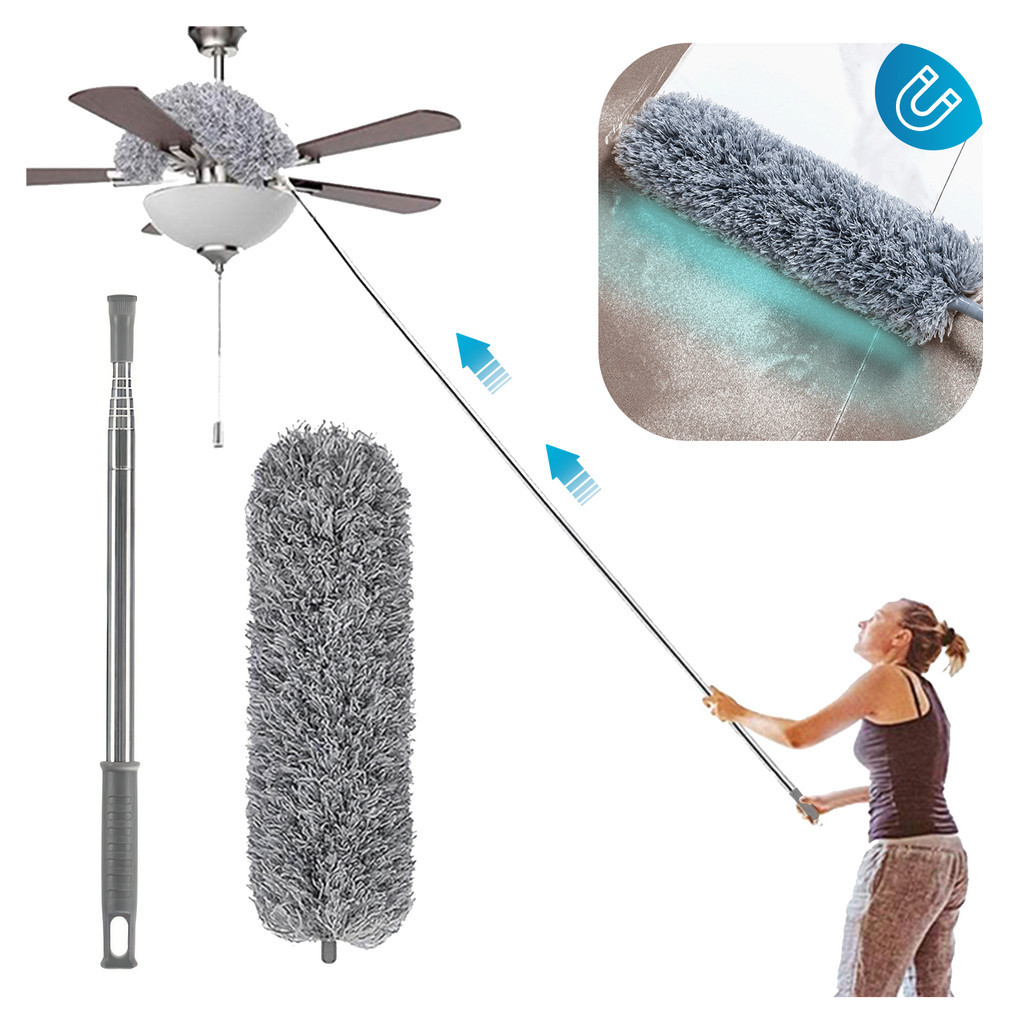 Espanador De Pó Grande 280 Centímetros Espanado De Po Em Microfibra Com Cabo Extensor Retrátil Casa