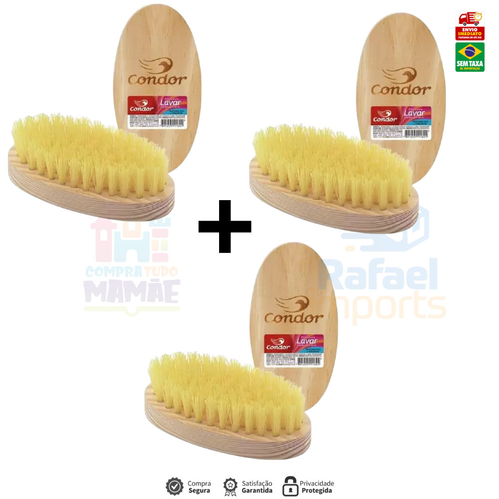 Kit 03 Un – Escova De Lavar Roupas Madeira Oval Lavanderia – Condor