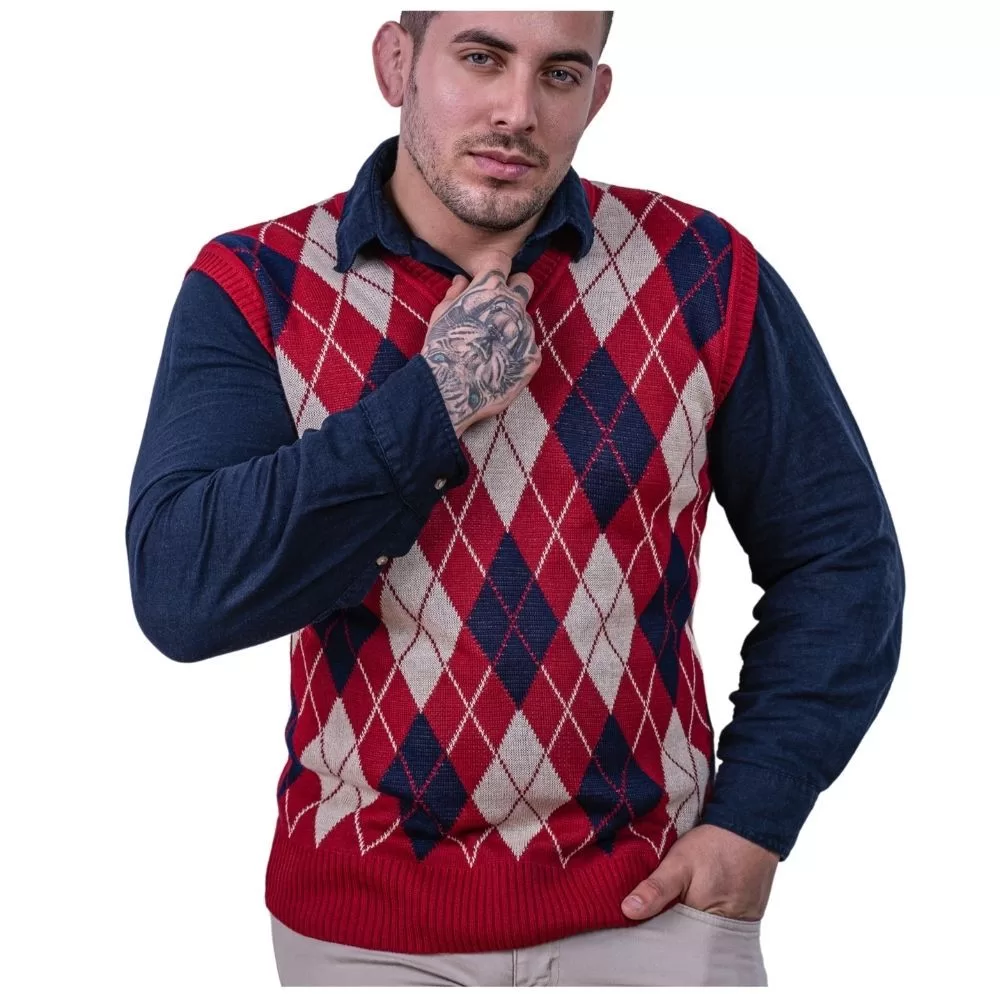 Colete Pulôver Social Masculino Clássico Premium Original Slim Suéter Tricot Gola V