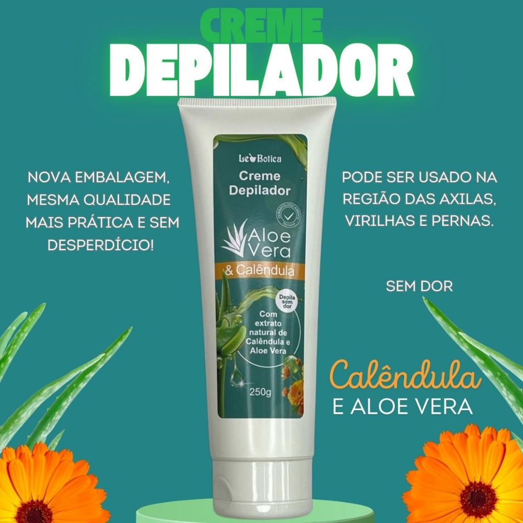 Creme Depilador Depilação sem Dor com Aloe Vera e Calêndula 250g