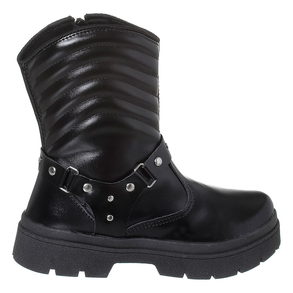 Bota Coturno Infantil Menina Confortável Original Preto Verniz Spikes