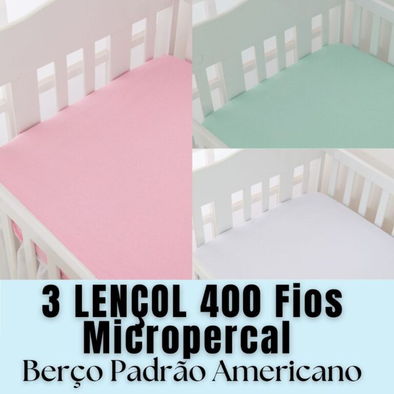 KIT 3 LENÇOL AVULSO BERÇO PADRÃO AMERICANO 400 