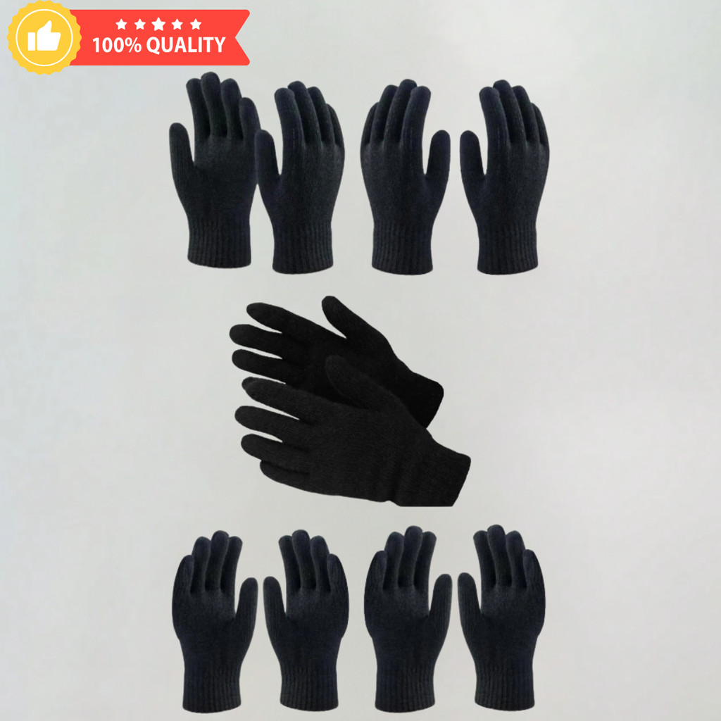 kit 5Luva De Lã Frio Inverno Adulto Preta Feminina Masculina Mãoscom dedo)