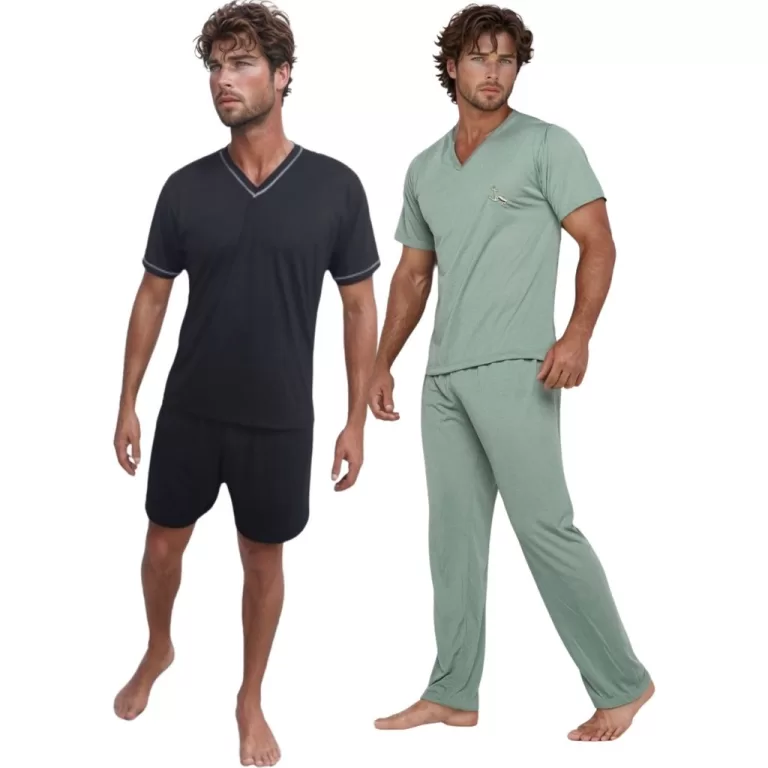 Kit 2 Pijamas Masculino Adulto Camisa Manga Curta 